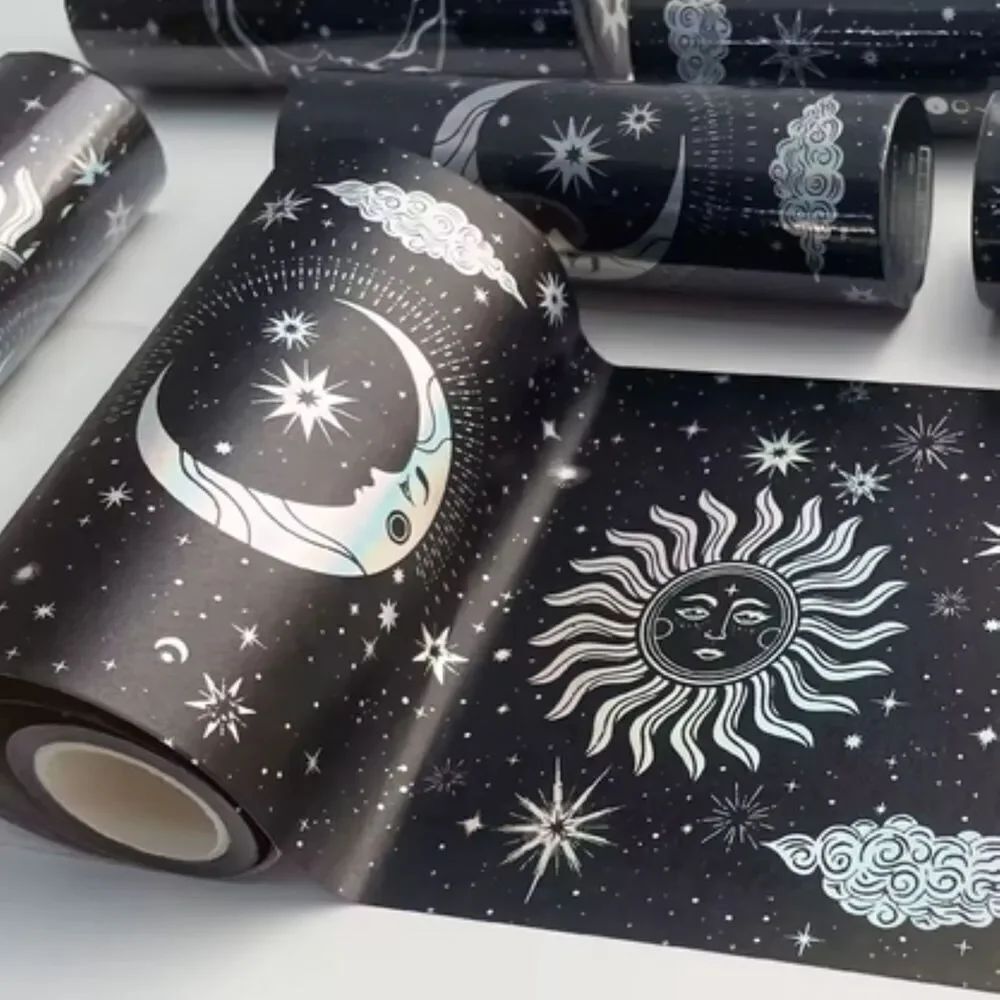 Silver Washi Tape Wallpaper sun moon stars Decorative Adhesive Tape 5m long 4.7"